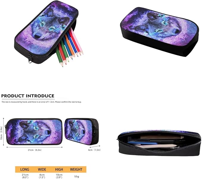Galaxy Wolf Backpack for Girls Kids Backpack with Lunch Box Water Bottle Bag and Soft Pencil Case 4PCS Set Bookbag with Front Pocket for School 17" Large Capacity School Bag with Side Pocket - Image 5