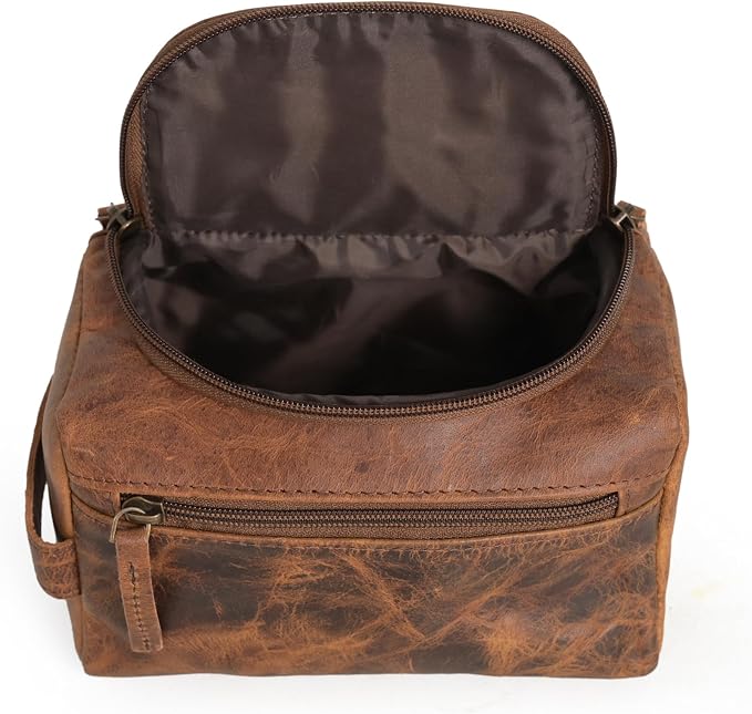 (7.5 inch Small) Real Full Grain Leather Toiletry Bag for Men, Dopp kit with Waterproof Lining, Toiletries Organizer, Grooming Travel Bag Pouch, Bathroom Shaving Kit Zipper Bag - Image 5