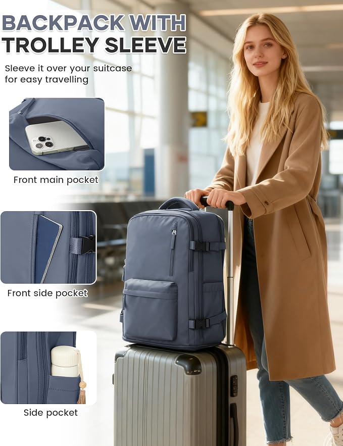 WONHOX Travel Backpack Women, Carry On Backpack for Men, Hiking Laptop Backpack Waterproof Outdoor Sports Rucksack Casual Daypack, Grey Blue - Image 5