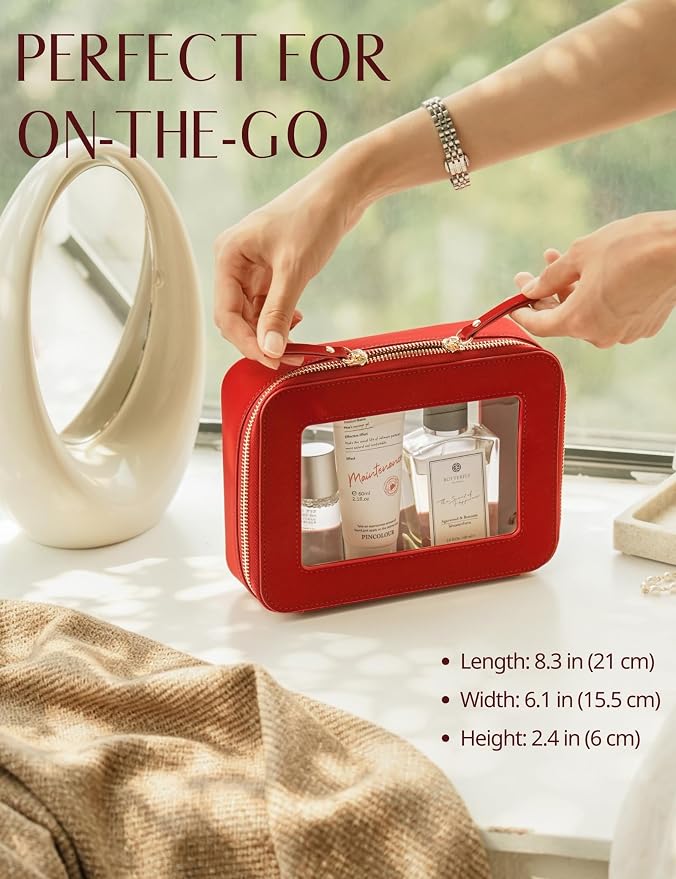 Popvibe Clear Makeup Bag Travel Cosmetic Case Toiletry Bag with Zipper, Red, Medium - Image 4
