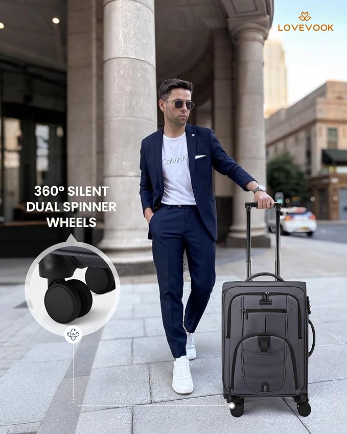 LOVEVOOK Carry On Luggage Airline Approved, Suitcases with Spinner Wheels, Softside Carry-on Luggage with TSA Lock for Men Women Business Trip, Lightweight Large Capacity Luggage for Travel, Grey - Image 3
