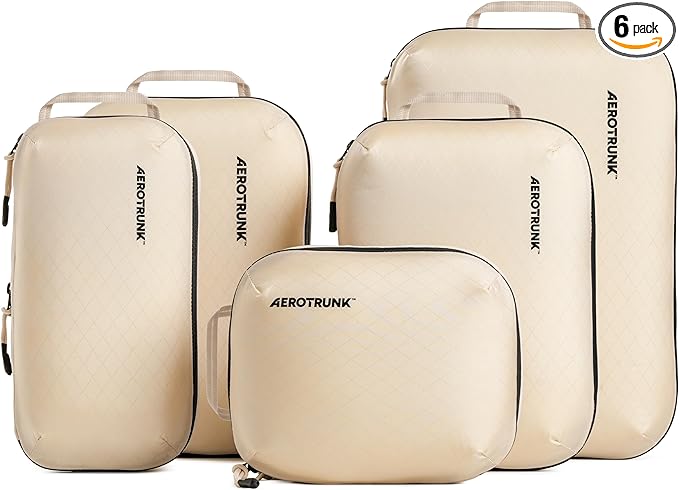 Aerotrunk Ultralight Compression Packing Cubes - Lightweight Travel Organizers for Suitcases and Luggage (6-Pack, Beige) by Aerotrunk