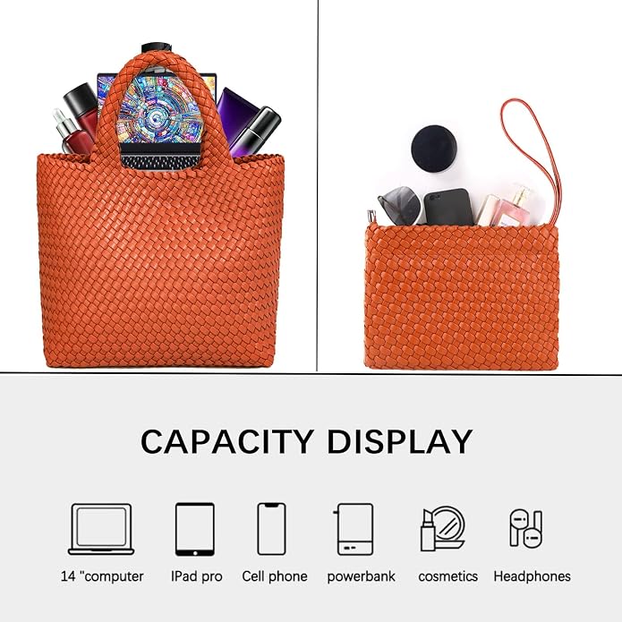 JINMANXUE Fashion Woven Bag Shopper Bag Travel Handbags and Purses Women Tote Bag Large Capacity Shoulder Bags - Image 5