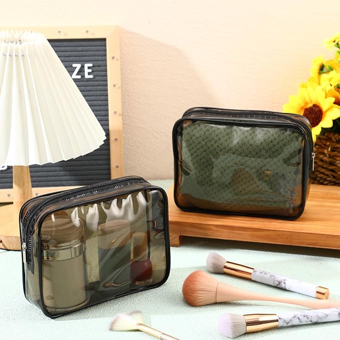 60 Pcs Clear Makeup Bags Bulk Travel Toiletry Bag 7 x 5.5 x 1.6 Inch PVC Zipper Pouch Waterproof Plastic Cosmetic Case Portable Organizer for Women Summer Bathroom (Dark Black) - Image 4