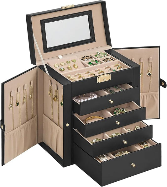SONGMICS Jewelry Box Organizer, 5-Layer with 4 Drawers, Ink Black | Jewelry Storage Case with Lock and Mirror, Large Storage Capacity, for Necklaces, Watches, Gift for Loved Ones UJBC153BZ01S by Unknown