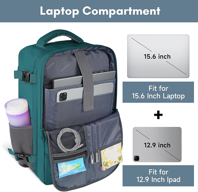Taygeer Carry on Backpack for Men Women, Luggage Laptop Backpack | Airplane Travel Mochila with Water Bottle Pocket, 35L Water Resistant Gym Weekender Bag for College Gift, Peacock Blue - Image 5