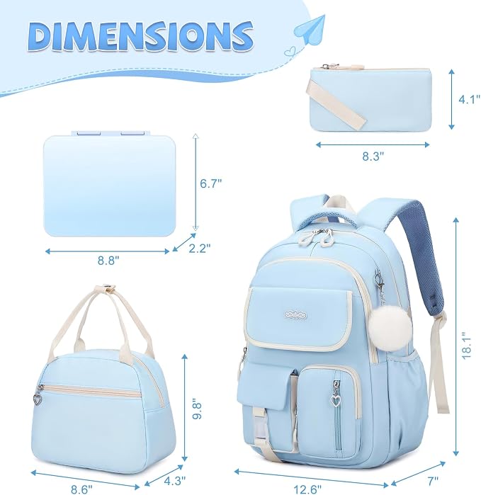 DIGOBAY Backpacks for Girls, 6PCS School Backpack with 43OZ Bento Box Lunch Bag Pencil Pouch for Teen Girls Kids Elementary Primary Middle High College Travel School bag Bookbag Set - Image 2