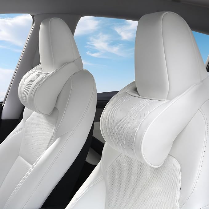 Car Headrest Memory Foam Neck Pillow for Driving White, 2 Packs | Soft Comfortable Leather Seat Head Rest Pillow Headrest Travel Neck Support Cushion for Most Cars SUV Home Office Chair - Image 7