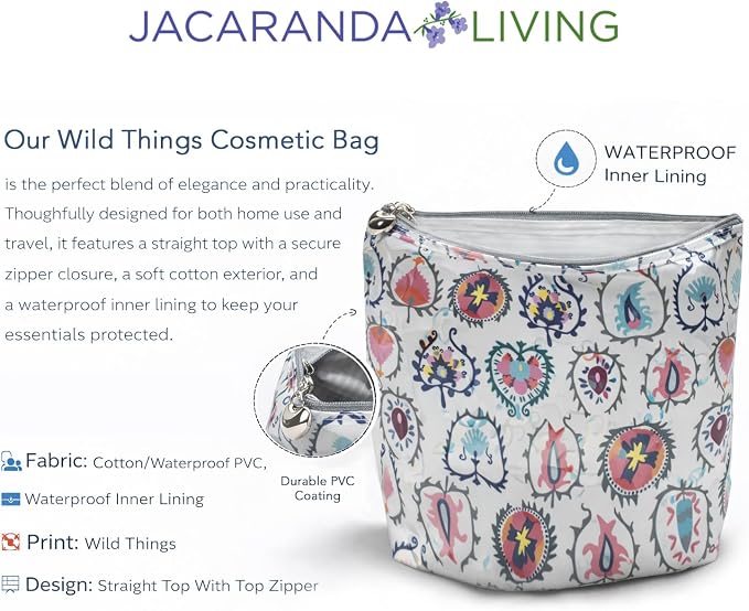 Jacaranda Living Extra Small Cosmetic Bag - Water-Resistant, PVC-Lined - Wild Things - Image 5