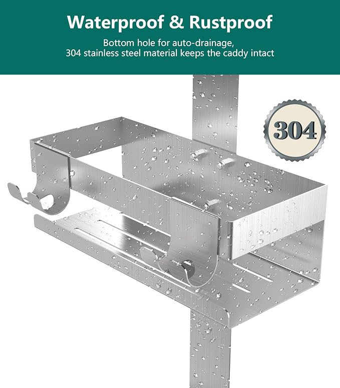Emibele Over The Door Shower Caddy 2 Tier, 304 Stainless Steel Hanging Shower Caddy Rustproof Shower Shelves, No Drilling Hanging Shower Organizer for Bathroom Glass Door, Silver - Image 4