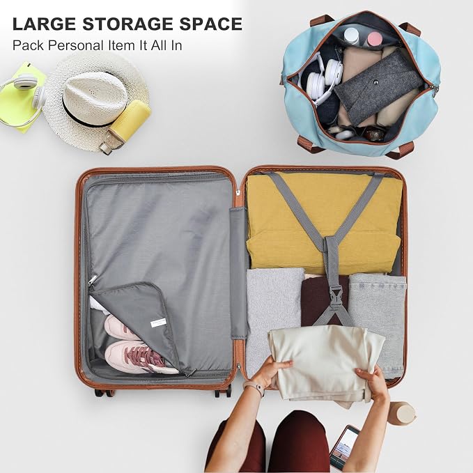 Kono Luggage Set 4 Piece Carry On Hardside Luggage with Spinner Wheels | Lightweight PC+ABS Carry On Suitcase with TSA Lock Apricot Blue - Image 5