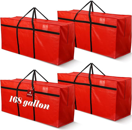 Windyun 4 Pack 168 Gallon Extra Large Moving Bags XXL Heavy Duty Storage Bag with Strong Zipper Handle Jumbo Big Tote Box Foldable for College Dorm Travel Clothes Duffle Blanket Pillow(Red) by Windyun