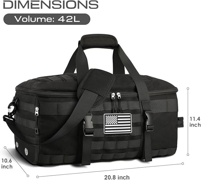 Gym Bags for Men, Large Tactical Duffle Bag Backpack with Shoe Compartment, 3 in 1 Carry on Bag Travel Backpack with Wet Pocket, Weekender Overnight Range Bag for Workout Football Gym, Black - Image 4