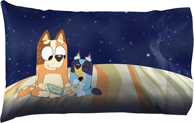 Jay Franco Kids Sheet Set with Fitted, Flat Sheets & Pillow Cover - Ultra-Soft Bedding with Pillowcase for Room Decor, Blue - Bluey & Bingo, 3 Piece Toddler - Image 3
