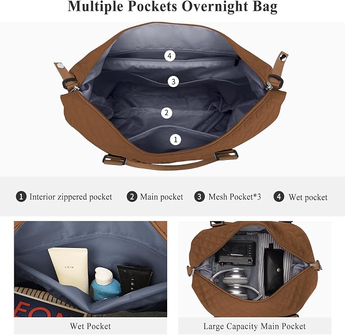 Travel Duffel Bag, Carry On Overnight Weekender Bags for Women | Travel Bag with Wet Pocket & Trolley Sleeve, For Spirit Airlines 18x14x8 Personal Item Bag - Image 5