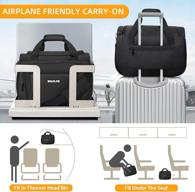Underseat Carry On Luggage Lightweight Travel Tote Weekender Bag Overnight Duffle Bag for Travel, Travel Essentials Personal Item Travel Bag for Women and Men,Black-16Inch - Image 5