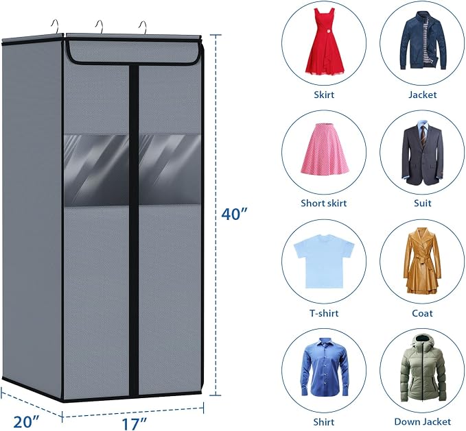 Zilink Garment Bags for Clothes Storage 40" Suit Bags for Closet Storage with Clear Window Space Saving Hanging Garment Bag for Suits, Shirts, Short Skirts, Grey, 2-Pack - Image 4