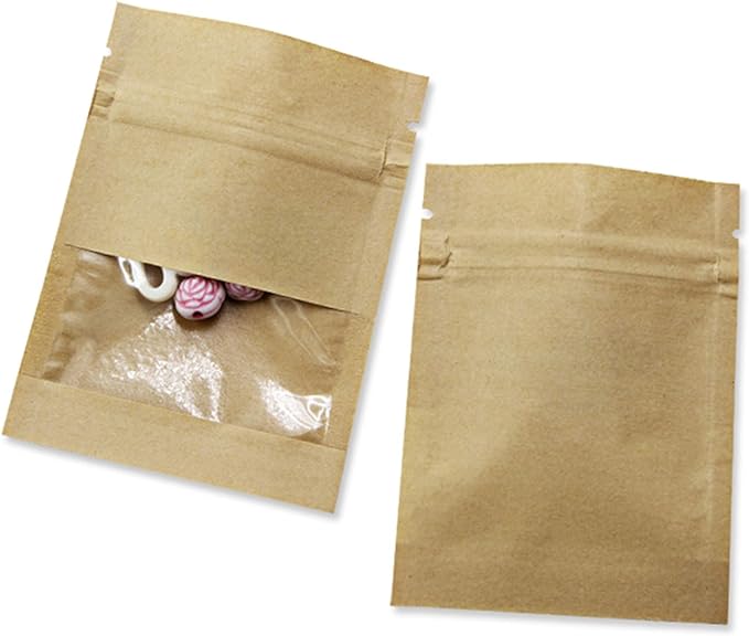 PABCK 1000 Pack 2.7x3.5 inch (Inner Size 2.36x2.36 inch) Clear Window Brown Kraft Paper for Zip Seed Packets Lock Food Storage Bags Zipper Lock Seeds Envelopes Resealable Heat Seal Pouch Coffee Packet by PABCK