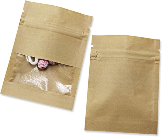 PABCK 500 Pack 3.5x5.1inch (Inner Size 3.1x3.9 inch) Clear WindowBrown Kraft Paper for Zip Seed Packets Lock Food Storage Bags Zipper Lock Seeds Envelopes Resealable Heat Seal Pouch Coffee Packet by PABCK