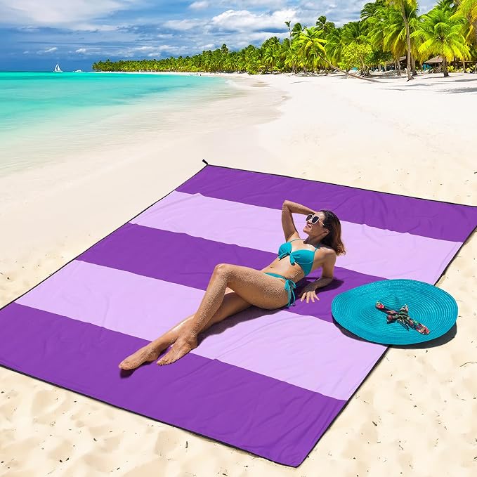 WIWIGO Beach Blanket Waterproof Sandproof Beach Mat 79" X 83"/10'x9'for 2-8 Adults Quick Drying Outdoor Picnic Mat Beach Accessories for Travel, Camping, Hiking - Image 5