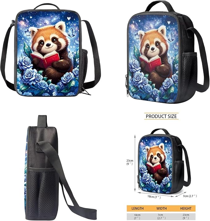 Red Panda Backpack Girls 17 Inch Large Capacity School Bag with Lunch Bag, 4-in-1 Set, Reading Animal Bookbag and Pencil Case Water Bottle Holder Back to School Supplies - Image 5