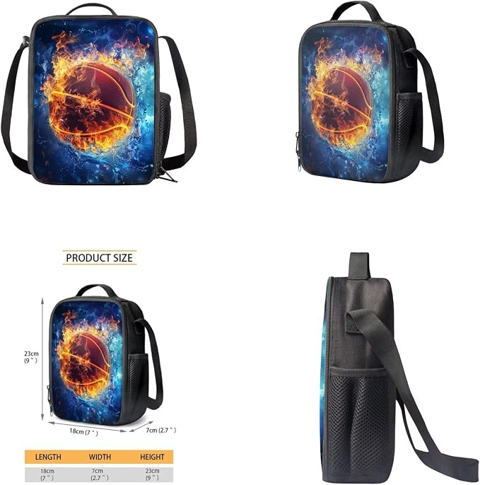 Galaxy Basketball Backpack for Boys Girls Backpack with Lunch Box Water Bottle Carrier and Large Pencil Case 4PCS Set Bookbag with Front Pocket for School 17 inch Sturdy School Bag for Kids - Image 4