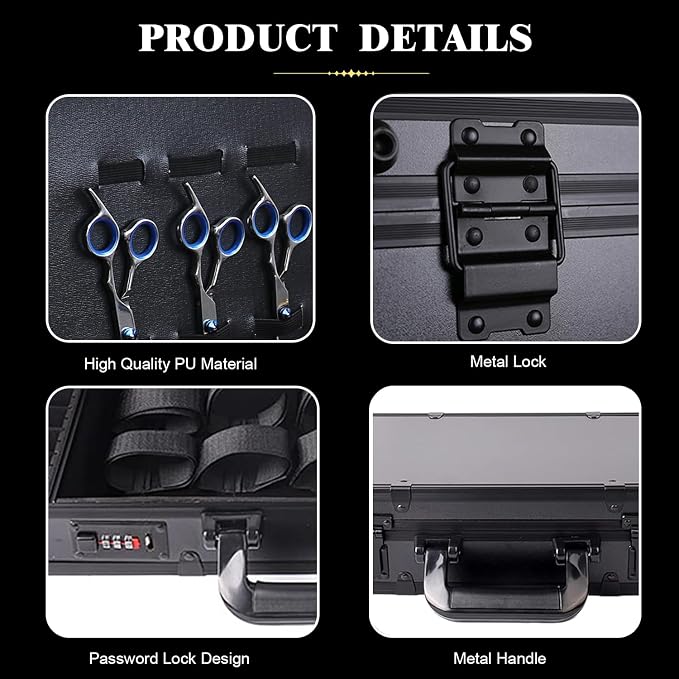 GYKLE Black Barber Case, Large Barber Carrying Suitcase with Code Lock | Large Space, Comes with Shoulder Strap, Aluminum Clippers Case, Hair Cutting Tools Organizer Box - Image 5