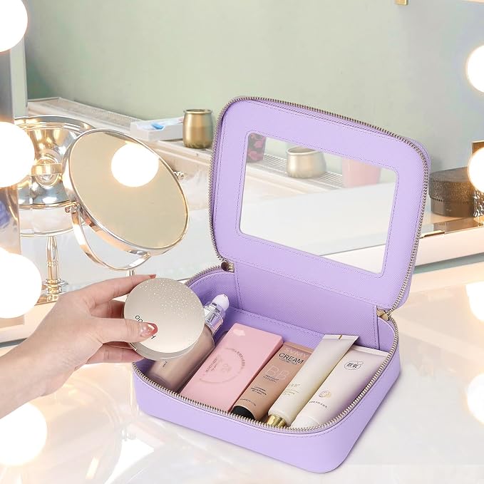 Clear Makeup Bag Set Travel Cosmetic Bag and Toiletry Bag Women's Purse Pouch Cosmetic Stroage Organizer Case with Zipper Car Essentials (Purple, M+Mini) - Image 3