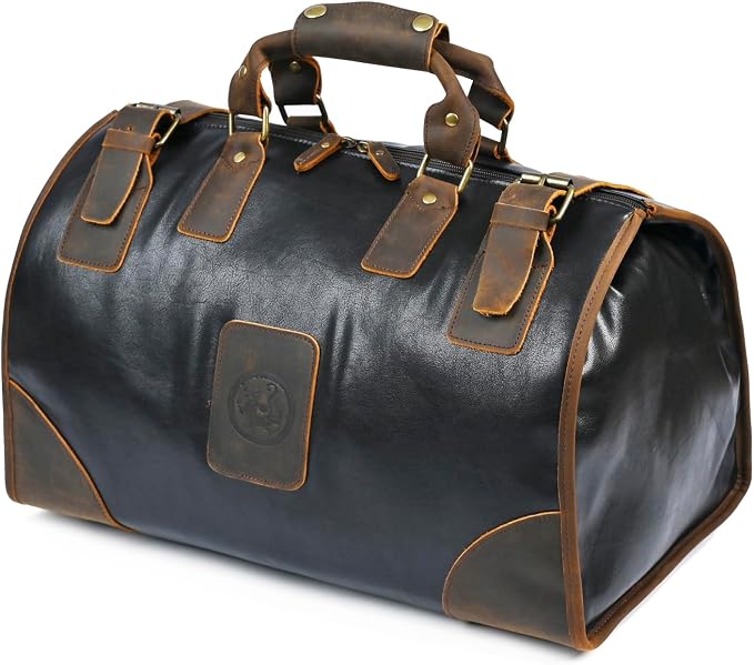 Water Resistant Canvas + Leather Travel Luggage Tote Duffle Gym Suitcase Weekender Overnight Bag For Men Male FB8151 (X-8151-Black) by Handadsume