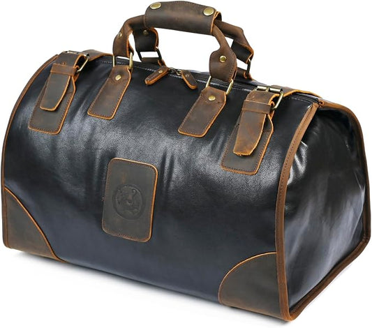 Water Resistant Canvas + Leather Travel Luggage Tote Duffle Gym Suitcase Weekender Overnight Bag For Men Male FB8151 (X-8151-Black) by Handadsume