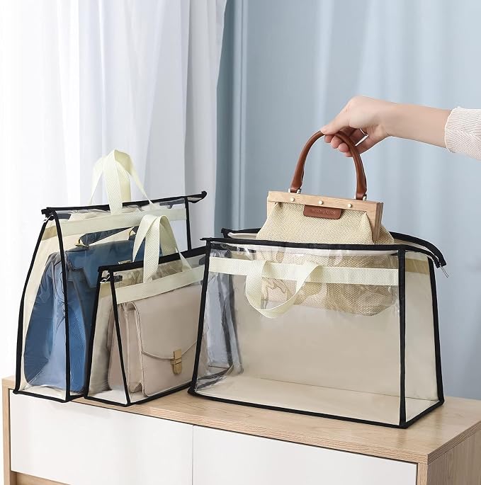 12 Packs Dust Bags for Handbags, Clear Handbag Storage, Purse Storage Organizer for Closet, Purse Cover Hanging Closet Organizer with Zipper and Handles - Image 8