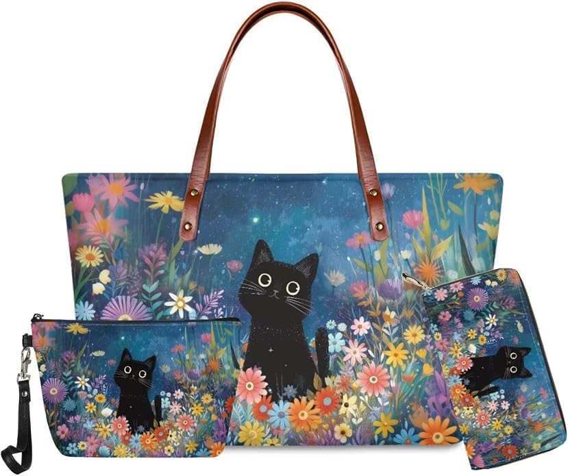 GIFTPUZZ Women Tote Bag Women Wallet Portable Cosmetic Bag for Women Bag Set 3 Pack PU Leather Bags with Zipper - Image 3
