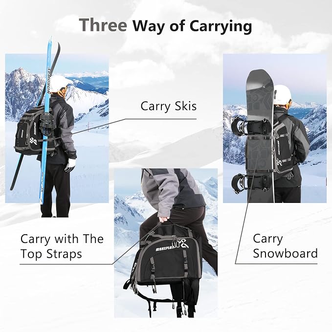 MORXPLOR Ski Boot Bag - 65L Padded, Waterproof Ski Travel Backpack for Gear & Accessories - Image 6