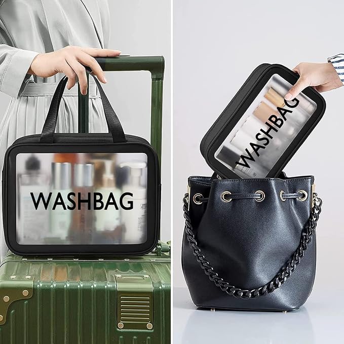 Travel Makeup Pouch Set Toiletry Bag Cosmetic Organizer Bag for Women and Girls Toiletry Storage Kit Set of 3, WASHBAG - BLACK, M, Travel Accessories - Image 4