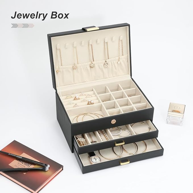 Jewelry Boxes for Women, Jewelry Holder Organizer for Christmas Gift, Jewelry Boxes & Organizers for Rings Earring Necklace Bracelet Watch, Black - Image 6