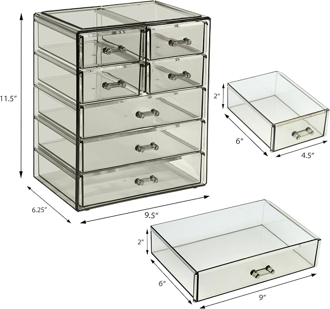 Sorbus Acrylic Makeup Organizer Set, 7-Drawer Vanity & Countertop Cosmetic Storage with Small & Wide Drawers, Black Jewel Makeup Storage for Brushes, Lipsticks, Jewelry, Holiday Gift for Women & Teens - Image 3