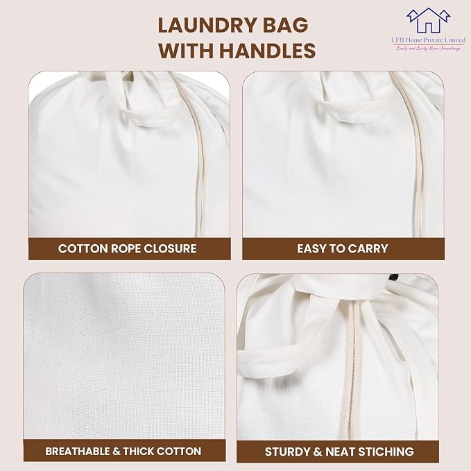 LFH Home Cotton Rich Canvas Extra Large Laundry Bag with Handle, Heavy Duty Drawstring Closure Washable Laundry Bags School Travel, Home, Hotel, College Dorm, Organizer Sack, Toys 28x36-White - Image 3