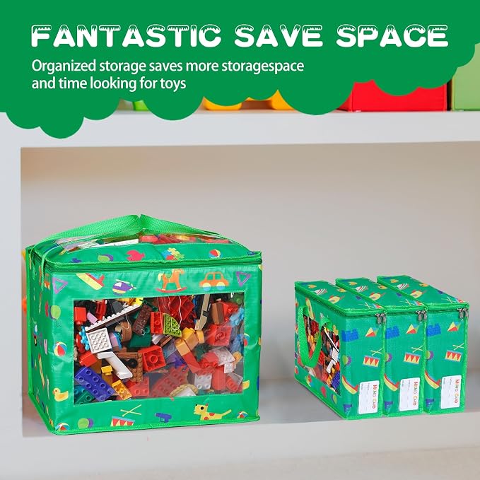 4 Pack Waterproof Toy Storage Bags with Labels,Include 1 Pcs Extra Large and 3 Pcs Large Bags,Oxford Cloth Toy Storage Pouch,Portable Trave Toy Organizer for Board Game, Building Blocks, Puzzle - Image 6