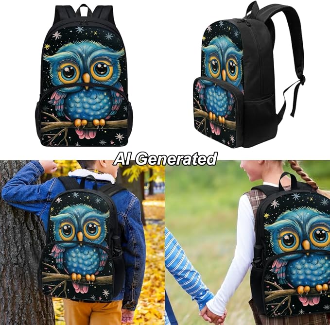 Owl Kids Bookbag for Girls School Bags for Boys 6-8 with Lunch Bag and Penicl Box Set Toddler Kindergarten Preschool Backpack for School, 3Pcs - Image 2