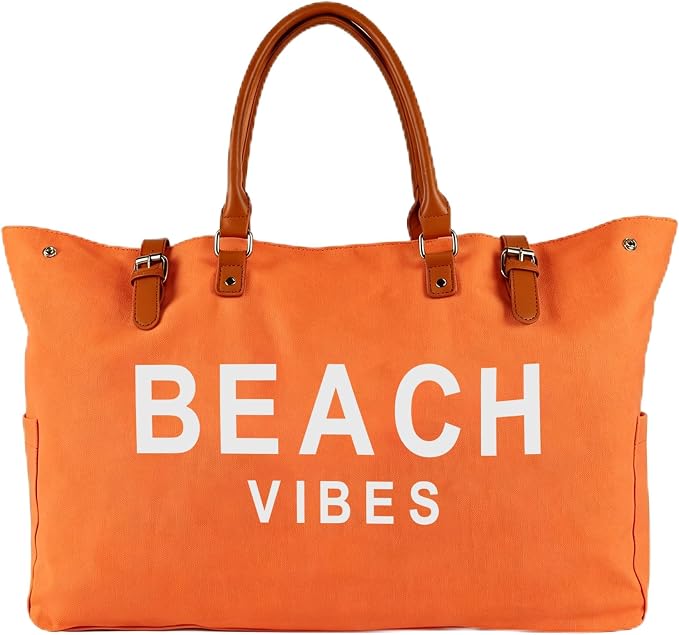Lamyba Beach Bag with Vegan Leather Handle, Extra Large Beach Bag for Women Waterproof Sandproof, White | with Vegan Leather Handle by Lamyba
