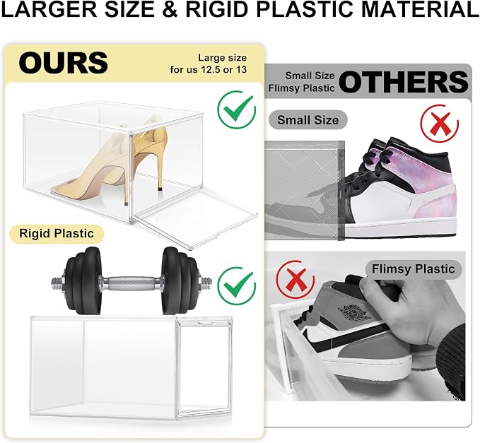 1 Pack Clear Shoe Boxes with Acrylic Drop Front Magnetic Door, Stackable Size 12 Shoe Organizer for Sneaker Collection, Space-Saving Plastic Shoe Storage Box for Closet, Entryway, Bedroom - Image 3