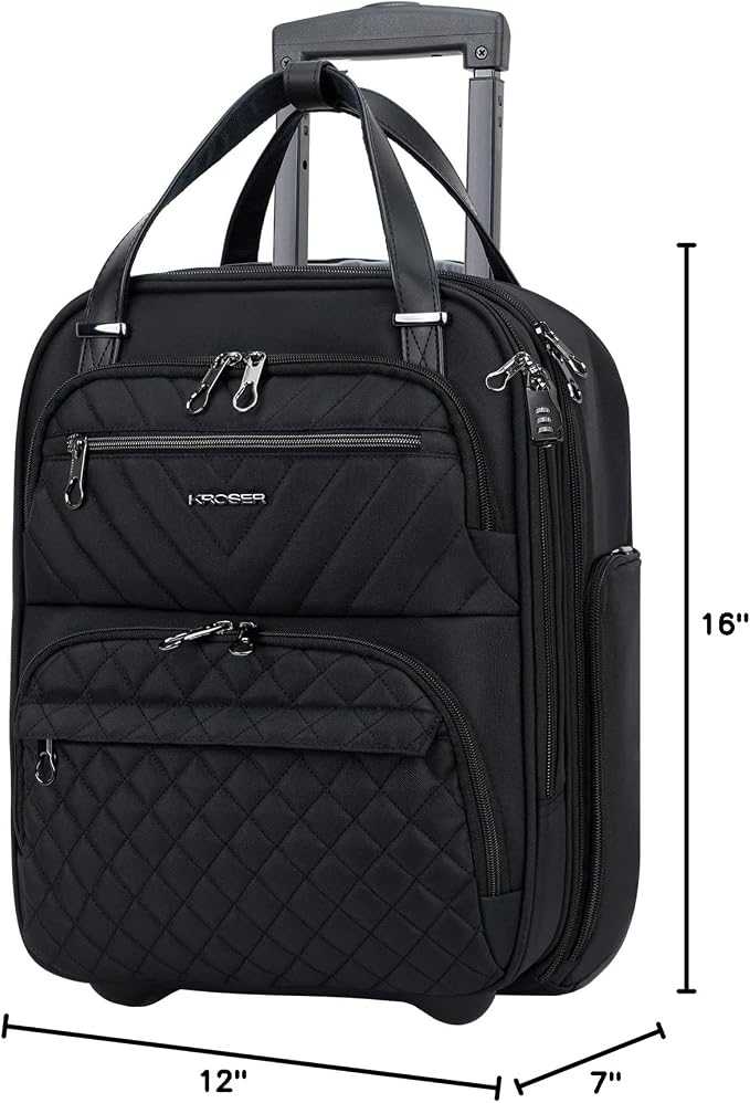 KROSER Carry On Underseat Multi-functional, 16-inch Underseater Lightweight Overnight Suitcase for Men Women, Black - Image 7