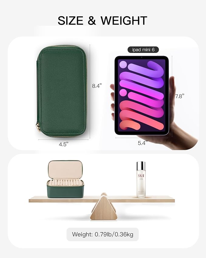 VLANDO Jewelry Travel Case,Travel Jewelry Organizer with Clear Velvet Jewelry Bags Zipper Pouch for Women Girl Gift-Green 12Pcs - Image 2