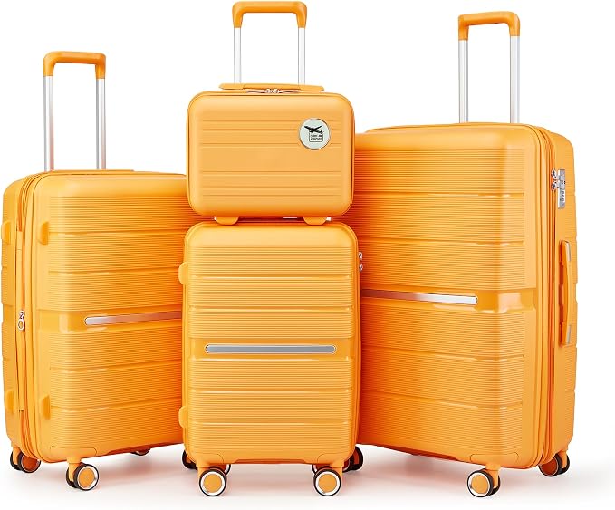 Merax Luggage Set 4 Piece Suitcase with Case Expandable Spinner Wheels Hardshell Airplane Approved Luggage Sets,Orange,14/20/24/28 by Merax