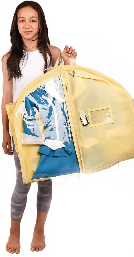 Waterproof Hanging Garment Bag 40 inch Clothes Bag with Gusset, 5 Pockets & Side Zip for Dance Costumes, Sports, Skating, Theatre, Beauty Pageants & More by Kendall Country, Sunshine Yellow - Image 3