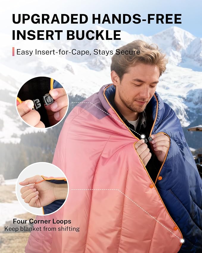Gonex Camping Blanket with Aero-Warmth Breathable Layer - Puffy Printed Packable Blanket, Ultralight Wearable Water-Resistant Quilt, 79" X 55" for Camping, Beach, Hiking, Travel, Picnics(Sunset) - Image 3