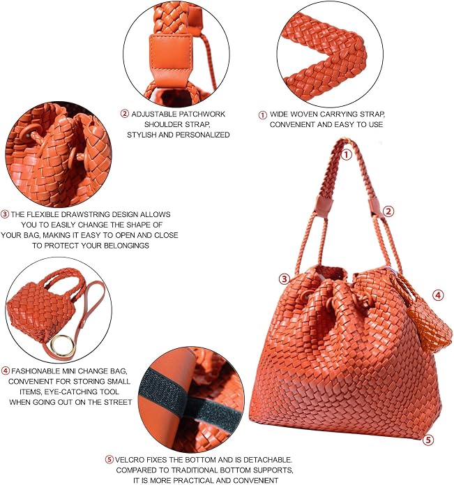 JINMANXUE Woven Purse for Women, Beach Hobo Shoulder Bag, Top-handle Tote Handbag, Shopper Underarm Satchel for Work Travel | Spacious Lightweight - Image 6