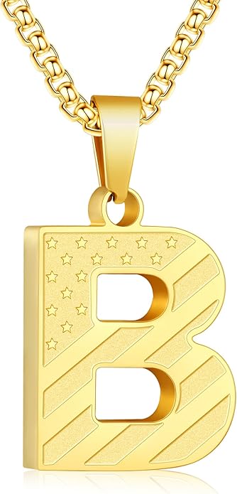 Zocomi Stocking Stuffers Christmas Gift - Initial Necklace Gifts for Men Boys, Stainless Steel American Flag Pendant Jewelry, Christmas Gifts Ideas for Kids Teen Boys