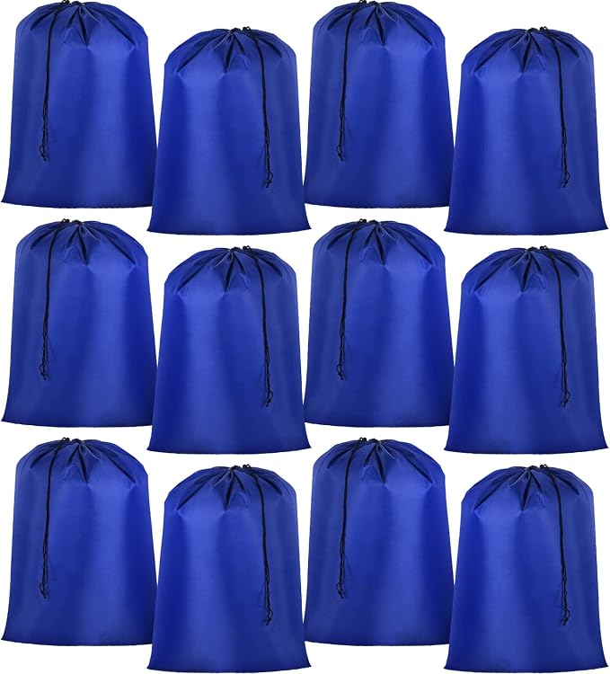 Woanger 12 Pack 28 x 45 Inch Extra Large Laundry Bags Bulk, Blue | Washable Travel Laundry Bag with Drawstring Closure Large Dirty Clothes Organizer for College Dorm Home Hotel Camping by Woanger