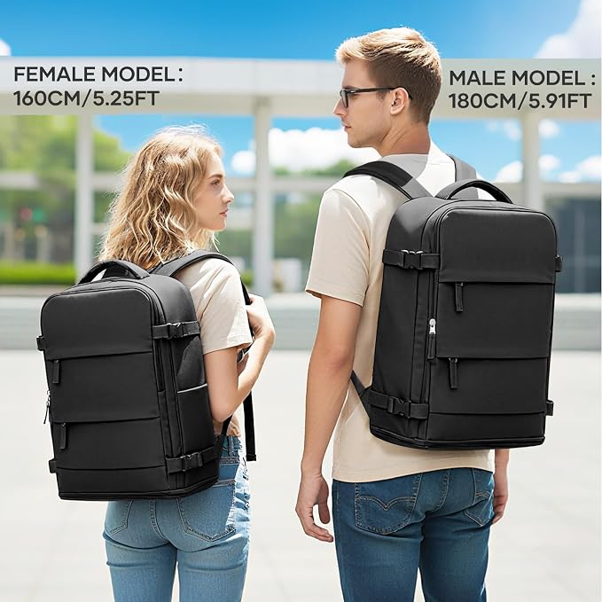 coowoz Travel Backpack For Women Men,Carry On Backpack Flight Approved,Hiking Backpack Water-Resistant Outdoor Sports Rucksack Casual Daypack Fit 15.6 Inch Laptop Shoes Compartment (Black) - Image 7